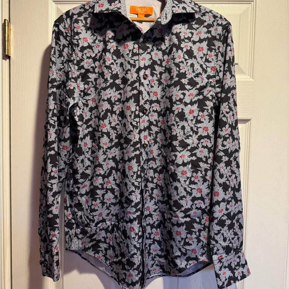 Tallia Black Floral Button Down Shirt